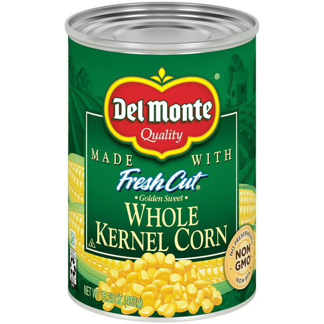 Del Monte Canned Golden Sweet Whole Kernel Corn, Shelf-Stable Non Gmo 15.25 oz Can